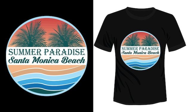 Vector summer paradise santa monica beach t-shirt design vector illustration