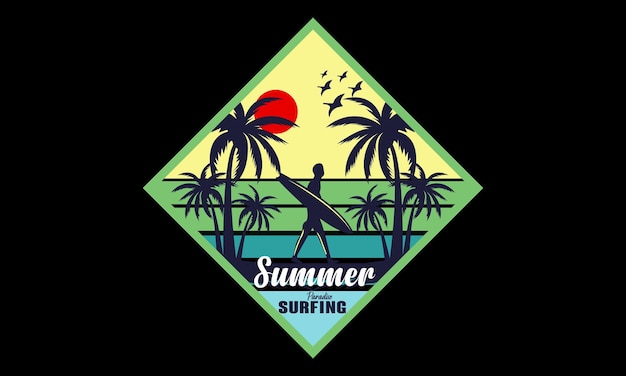 Summer Paradise Surfing T-shirt Design illustration.