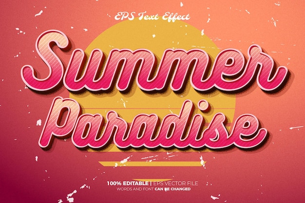 Vector summer paradise vibes retro vintage editable text effect style