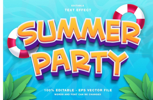 Summer party 3d bewerkbaar teksteffect