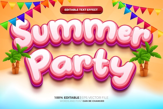 Summer Party 3D Cartoon Comic Style bewerkbaar teksteffect