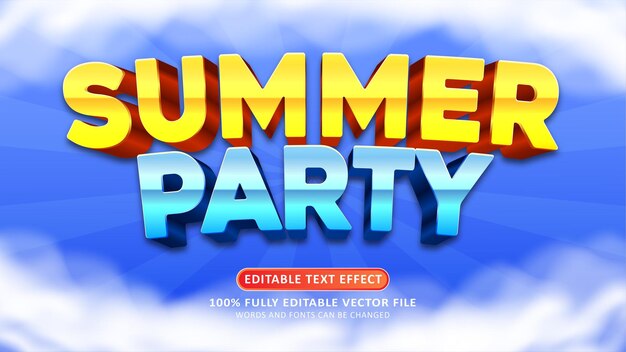 Vector summer party 3d editable modern text effect