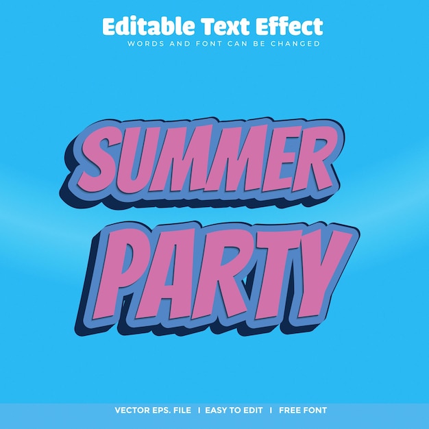 Summer Party 3d editable text effect Design Premium Vector