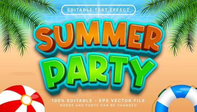 summer party 3d editable text effect and sea landscape background