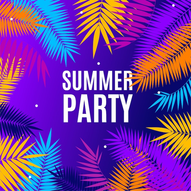 Summer Party Concept Banner Poster Card with Color Palm Branch Leaf for Club Concert or Festival Vector illustration