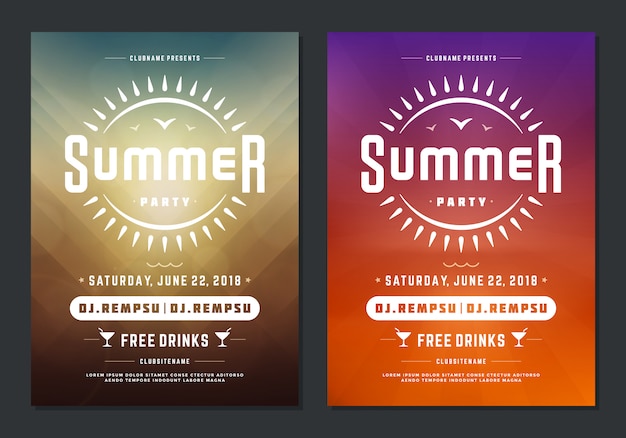 Vector summer party design poster or flyer night club event modern typography