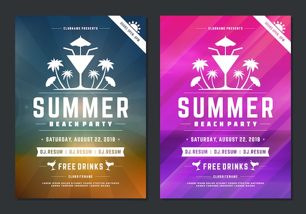 Summer party design poster or flyer night club event modern typography