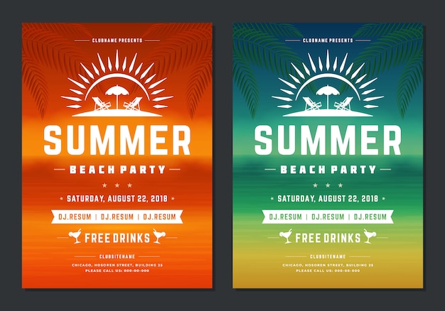 Vector summer party design poster or flyer night club event modern typography
