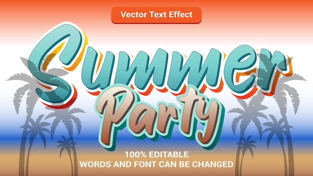 Vector summer party editable 3d text effect with modern style color