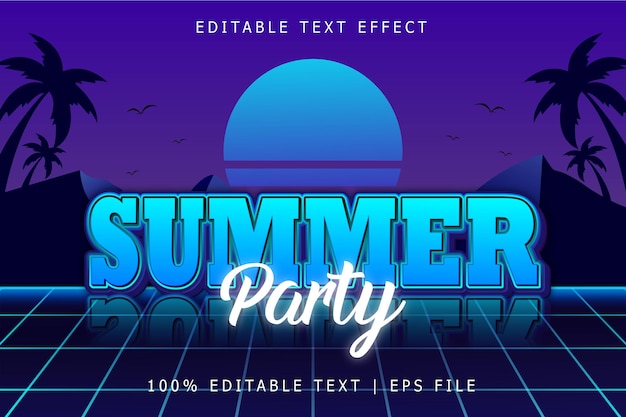 Summer party effetto testo modificabile 3 dimensioni in rilievo stile retrò