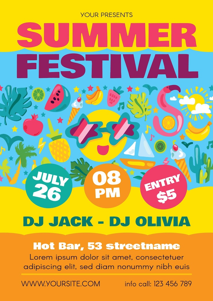 Vector summer party festival poster vertical