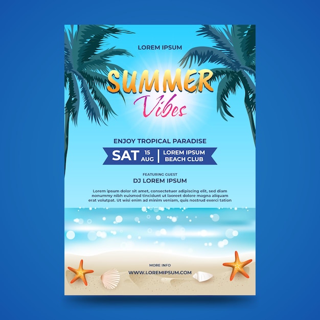 summer party flyer design tropical beach background