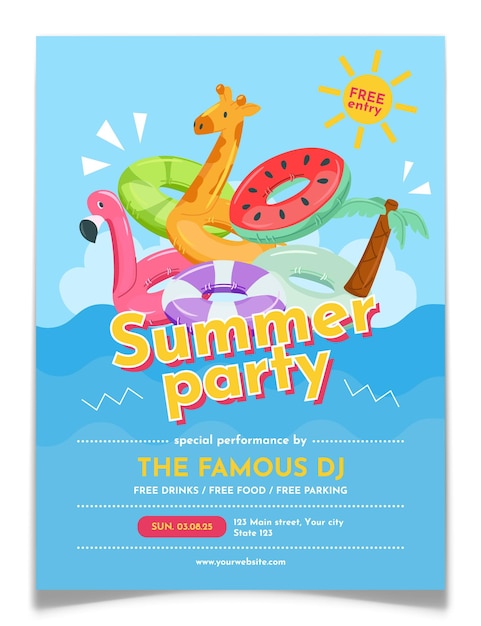 summer party invitation poster with swimming rings