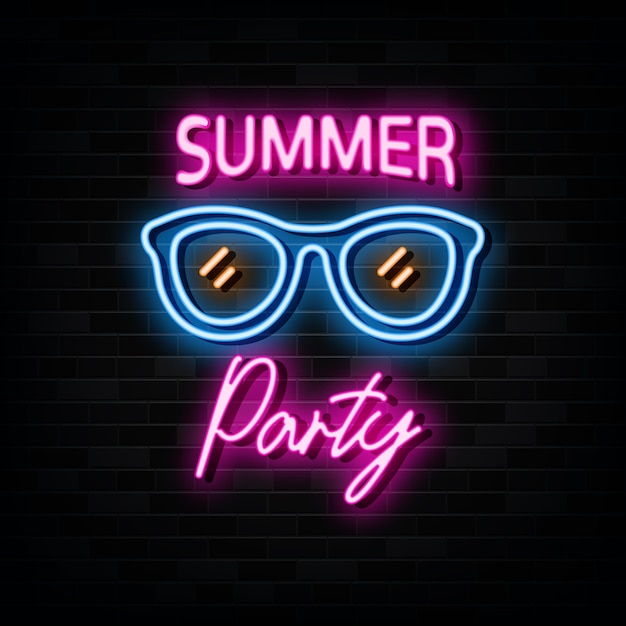 Summer party neon signs design template neon style