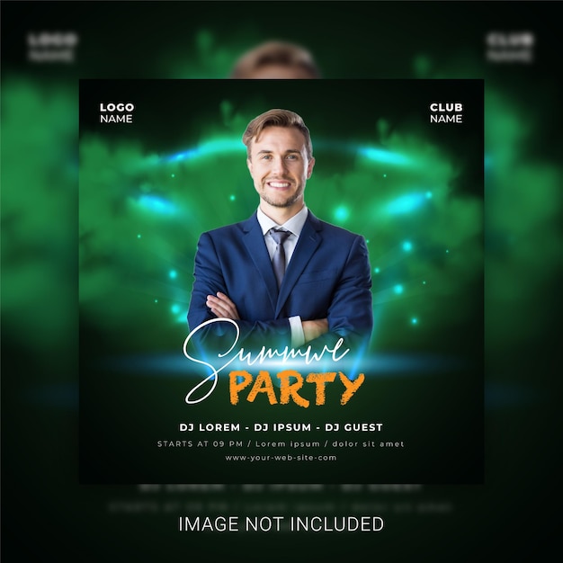 Vector summer party night club flyer en social media post sjabloonontwerp