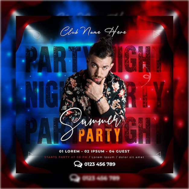 Vector summer party night club flyer en social media post sjabloonontwerp