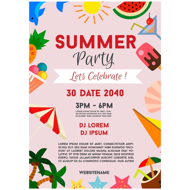 Summer party poster celebration flat element border illustration