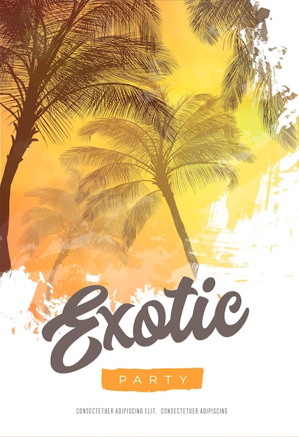 Шаблон дизайна плаката летней вечеринки с силуэтами пальм. современный стиль. иллюстрация