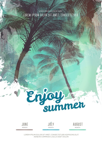 Vector summer party poster  design template with palm trees silhouettes. modern style. vector illustration