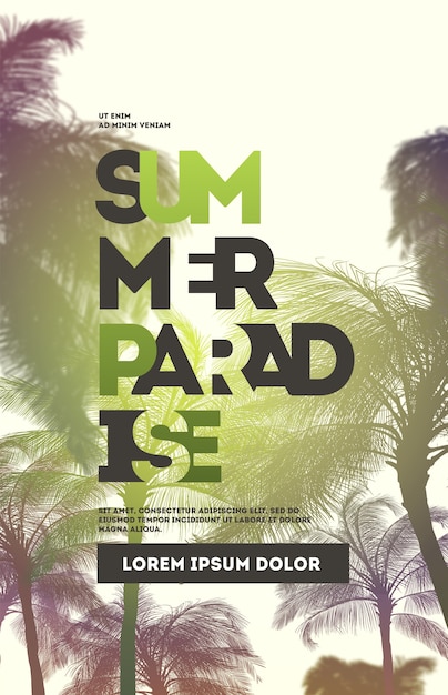 Vector summer party poster design template with palm trees silhouettes. modern style. vector illustration