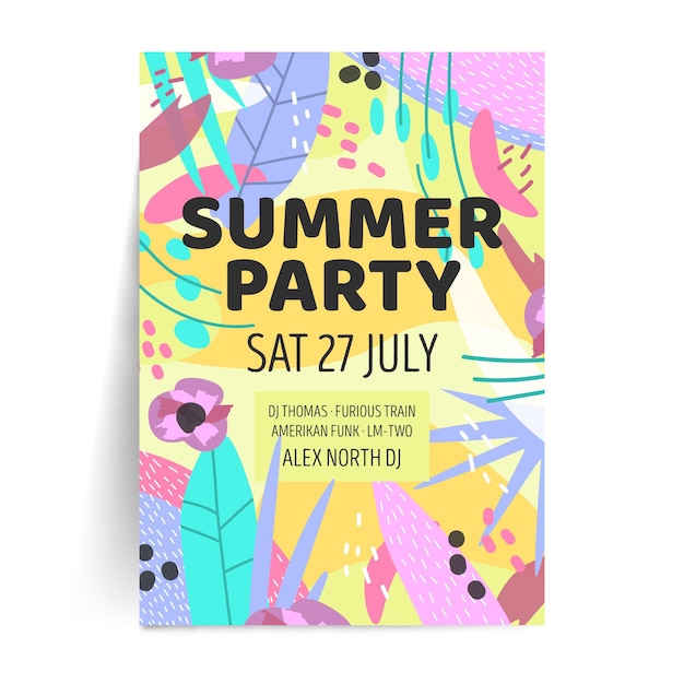 Vector summer party poster template in flat design