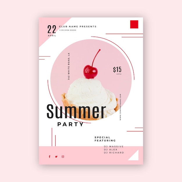 Summer party poster template with photo