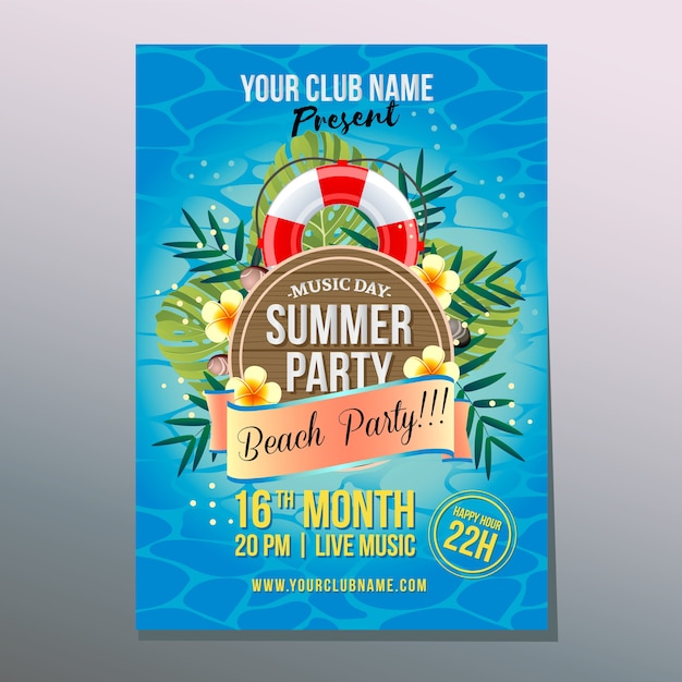 Vector summer party poster template with tropical sea theme