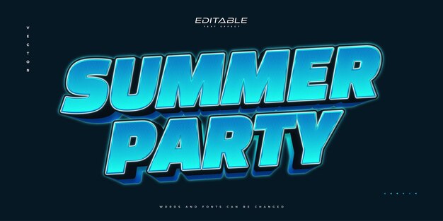 Summer party text in bold blue style with 3d and neon effect editable text style effect