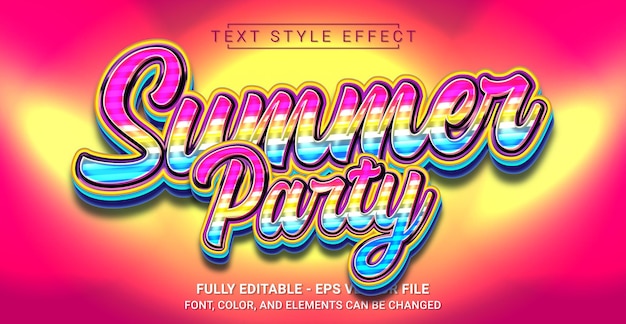 Vector summer party text style effect editable graphic text template