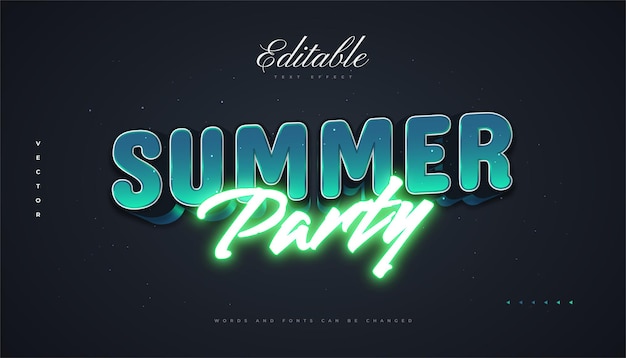 Summer party text with retro style and neon effect editable text style effect