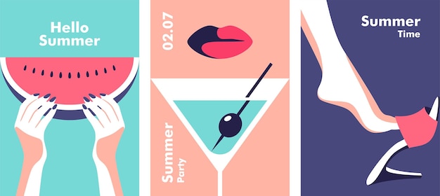 夏のパーティー休暇と旅行の概念ミニマルなスタイルのベクトル図