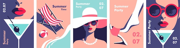 Vector summer party vacation and travel concept vector illustration in minimalistic style