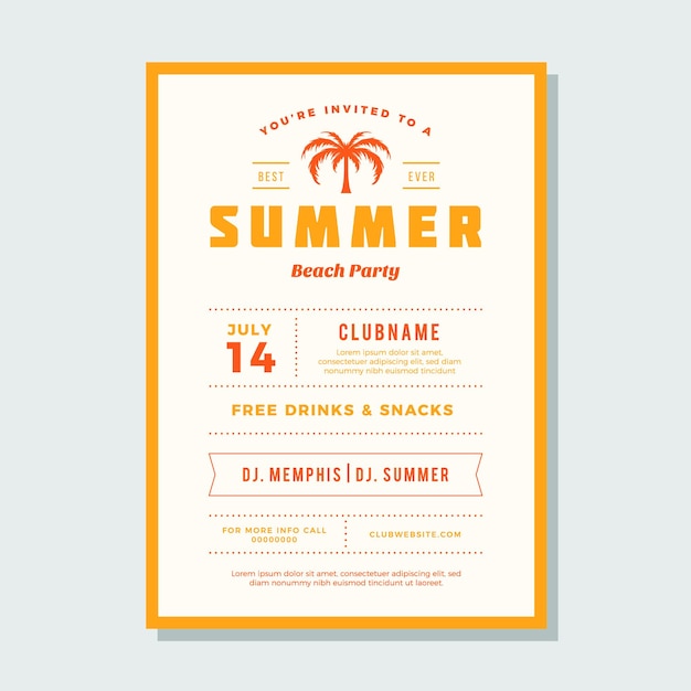 Vector summer party yellow orange frame palm tree poster with place for text vector illustration