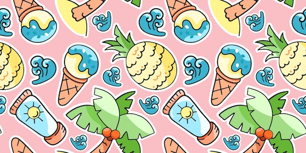 Summer pattern vacation vector seamless pattern in the style of doodles hand draw