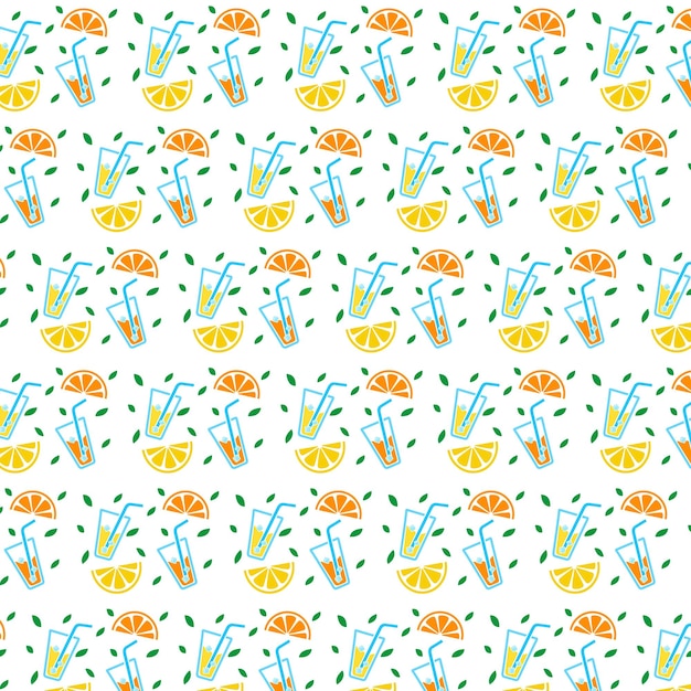 Summer pattern with cocktails and citrus slices Bright colorful summer vector pattern