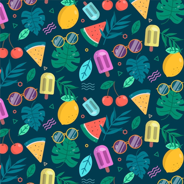 Vector summer pattern with fruits and ice cream