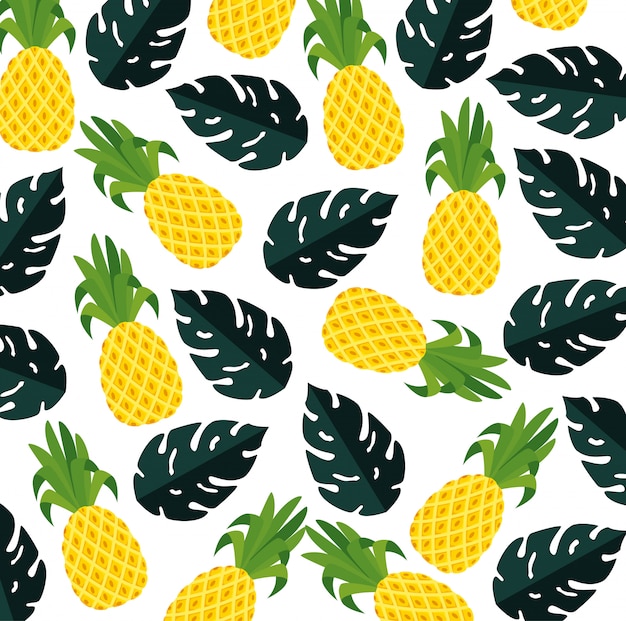 Summer pattern with tropical pineapples and leafs plants