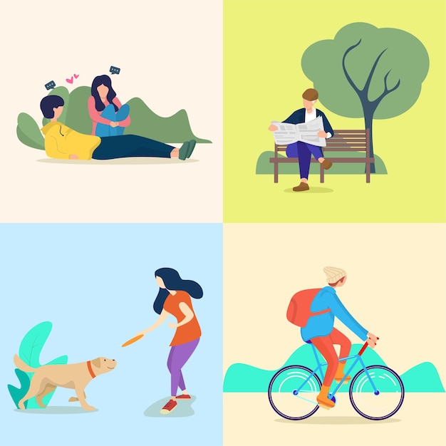 Summer people activity flat designs vector