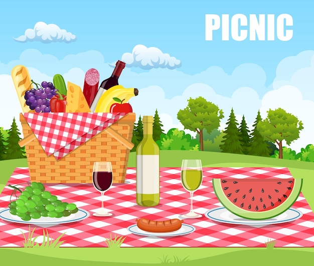 Concetto di picnic estivo con cestino