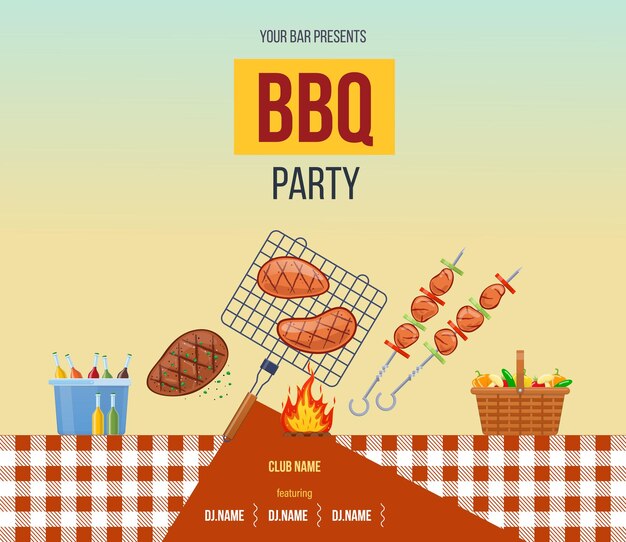 Vector summer picnic on fresh air advertising poster bbq party