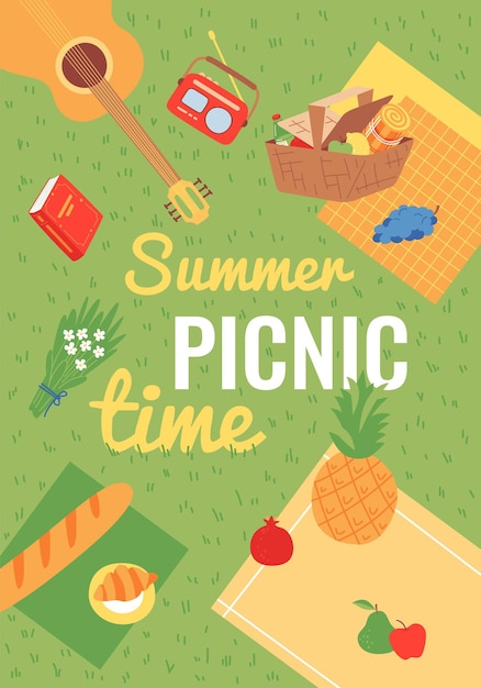 Vector summer picnic time card template cute flyer