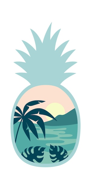 Vector summer pineapple shape with paradise landscape