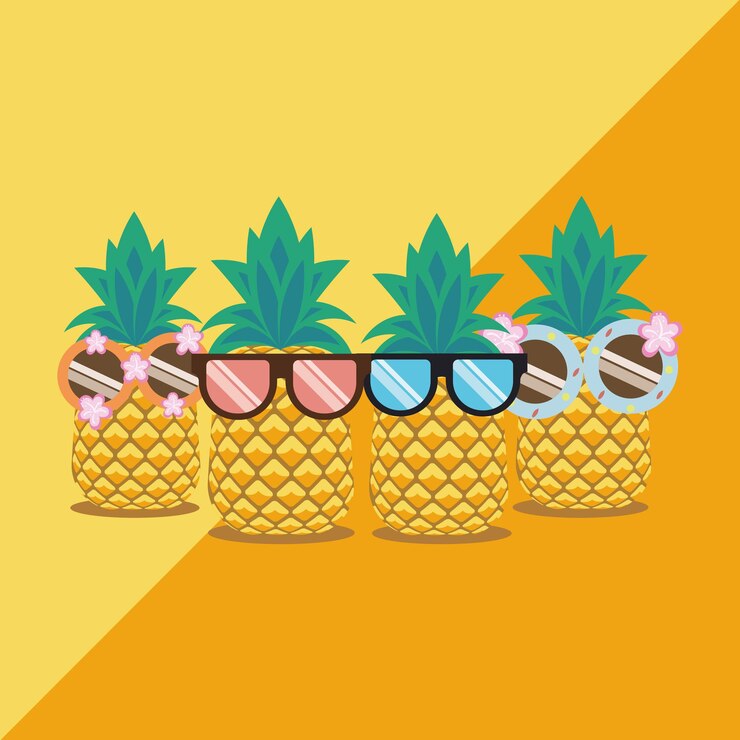 Vector summer pineapples with glasses
