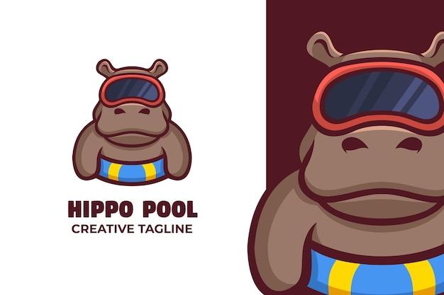 Illustrazione del logo della mascotte dell'ippopotamo della piscina estiva