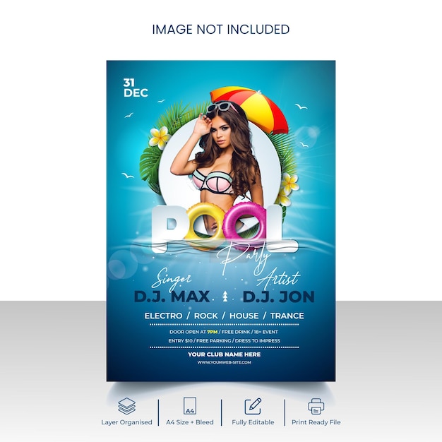 Summer pool party flyer or poster template