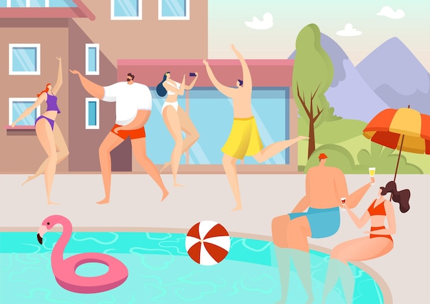 Vettore illustrazione di festa in piscina estiva