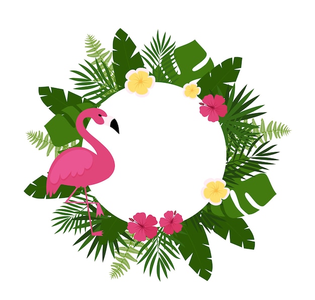 Летний фон открытки с тропическими растениями и цветами фламинго для типографского баннера плакат вечеринка приглашение векторная иллюстрация eps 10