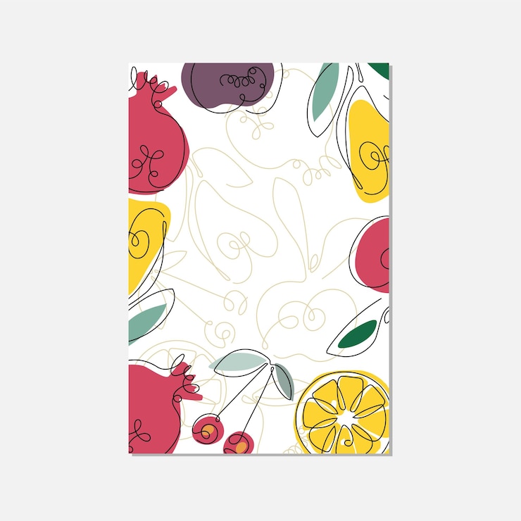 Vector summer postcard template with fruit seasonal fruit border lemon apple fruit pear fig