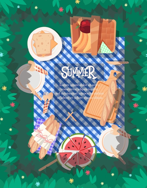 Summer poster design with tablecloth background