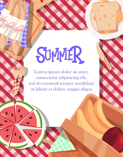 Summer poster design with tablecloth background